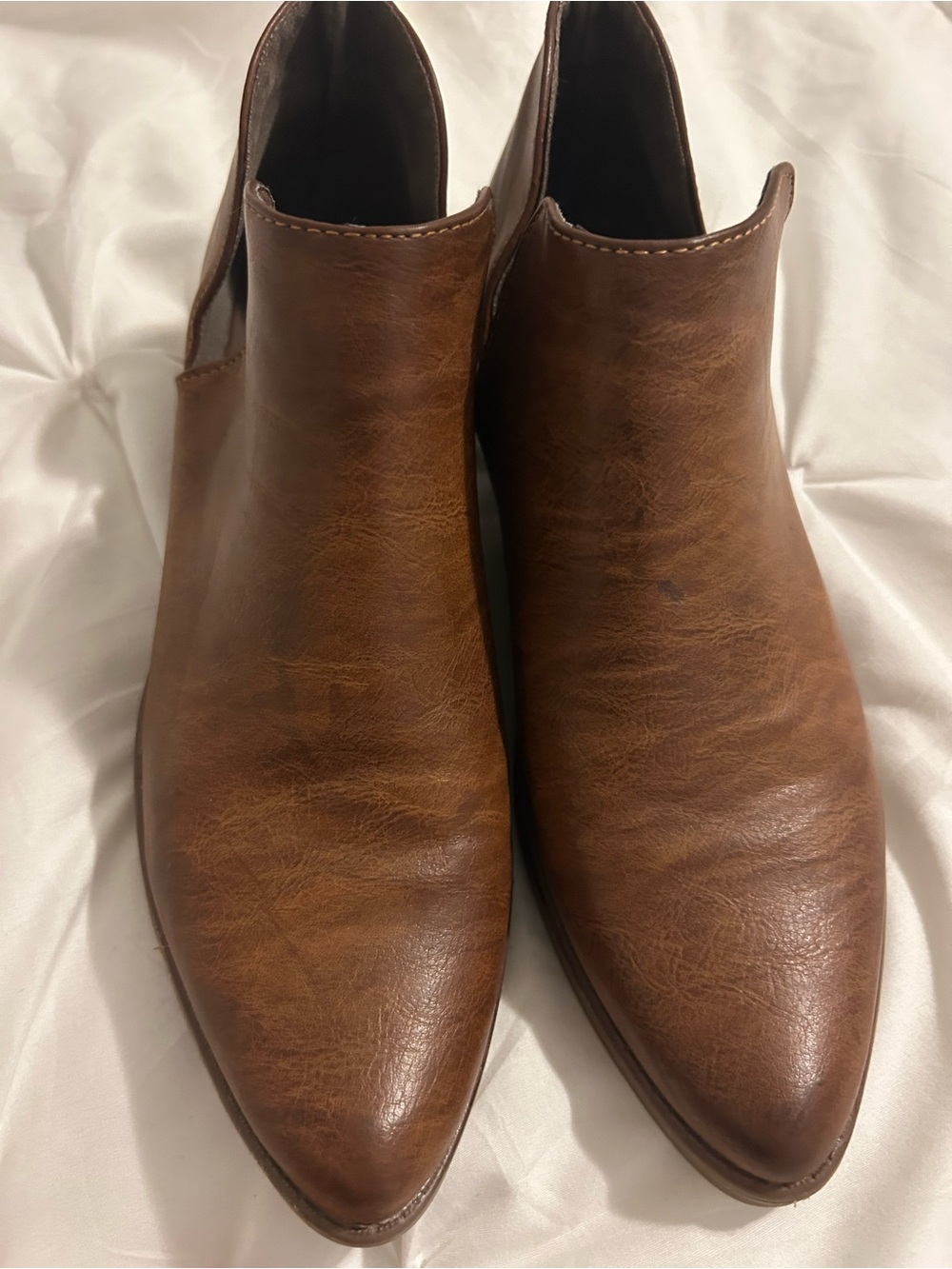Womens Brown Leather Slip-On booties